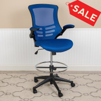Flash Furniture BL-X-5M-D-BLUE-GG Mid-Back Blue Mesh Ergonomic Drafting Chair with Adjustable Foot Ring and Flip-Up Arms